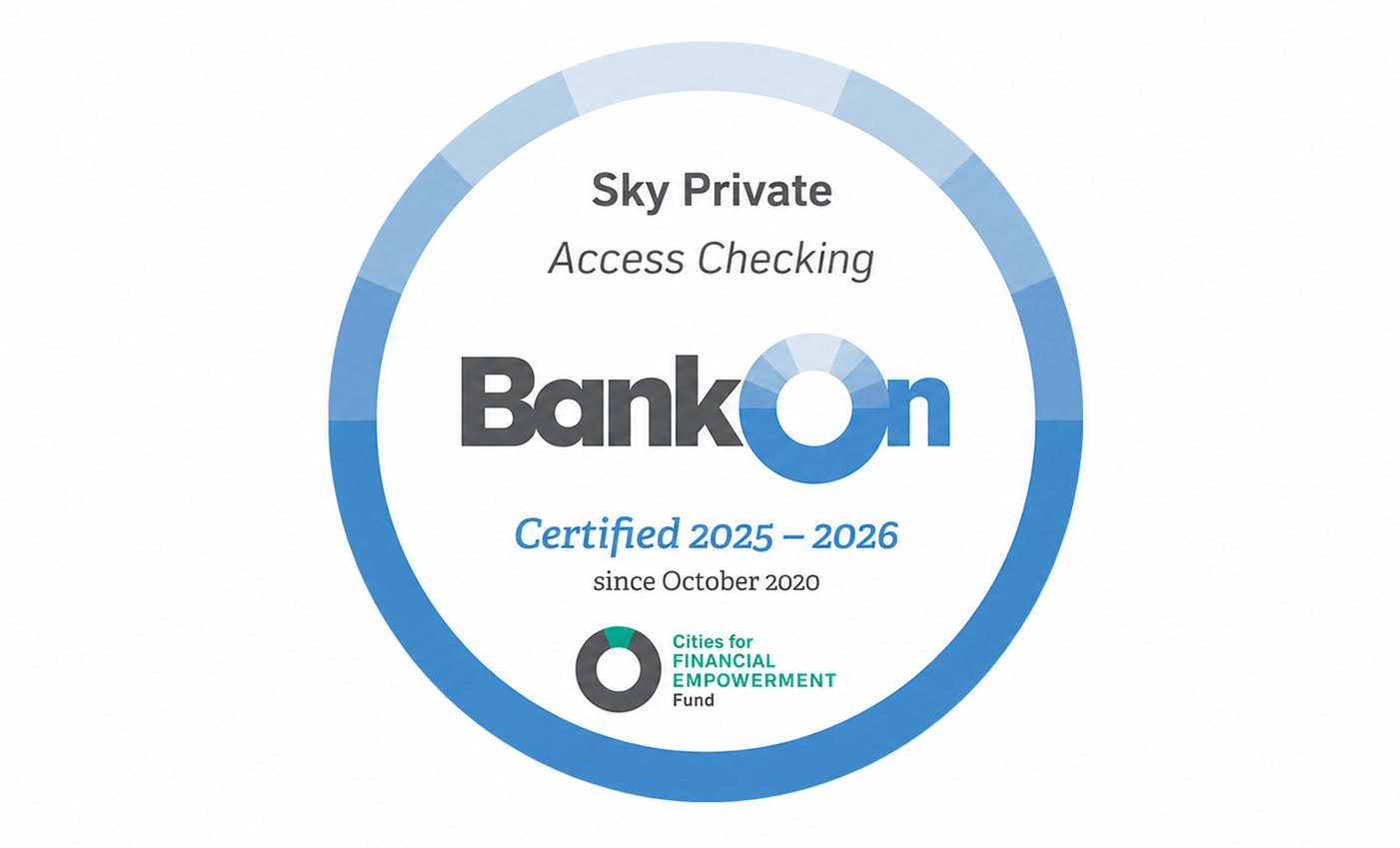 Bank On certification mark for accounts that meet national Bank On Standards.